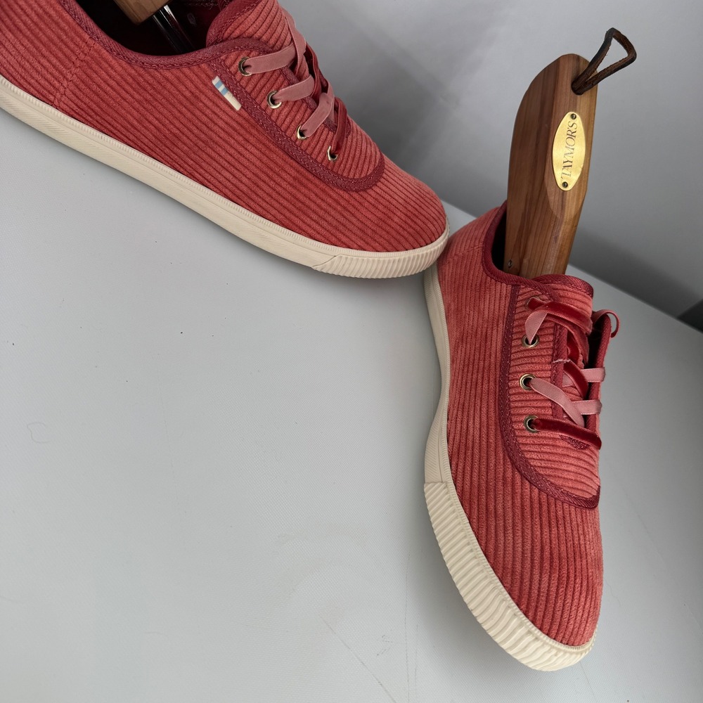 TOMS Carmel Shoes Women 6.5 Burnt Orange Rose Corduroy Velvet Lace Sneakers - Picture 5 of 10
